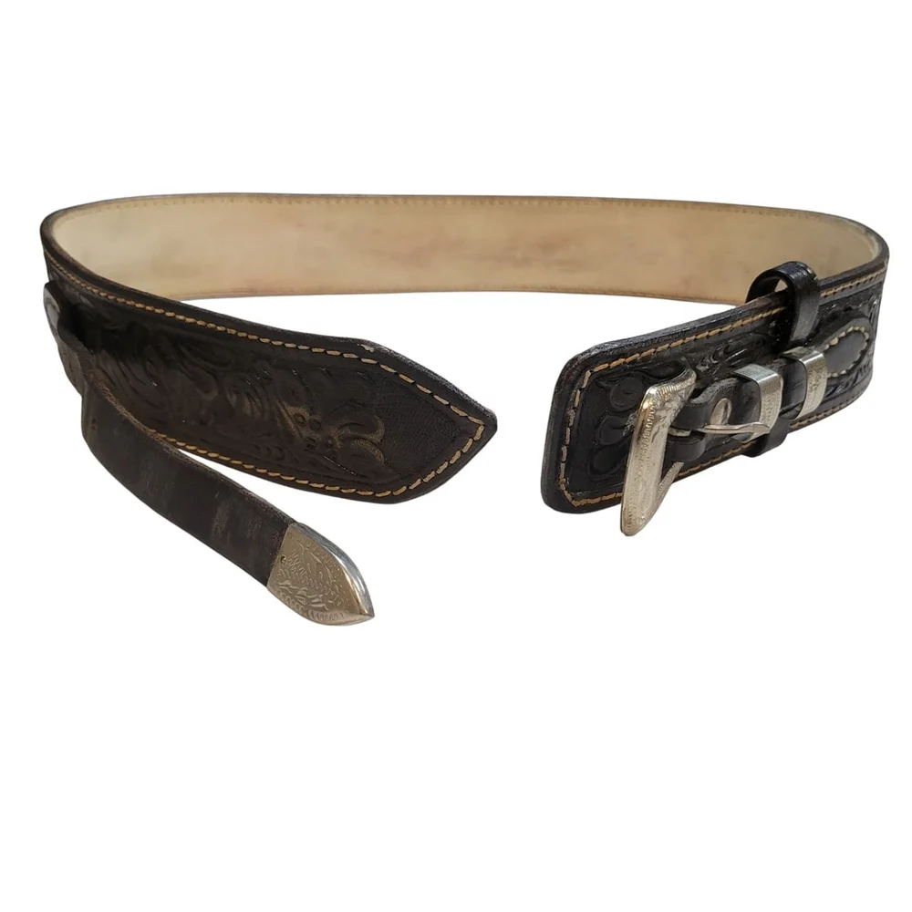 High-Rider Solid Nickle Silver Buckle Genuine Leather Western Belt 40